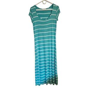 Poetry Maxi Dress Size Large Turquoise Striped short sleeve light weight